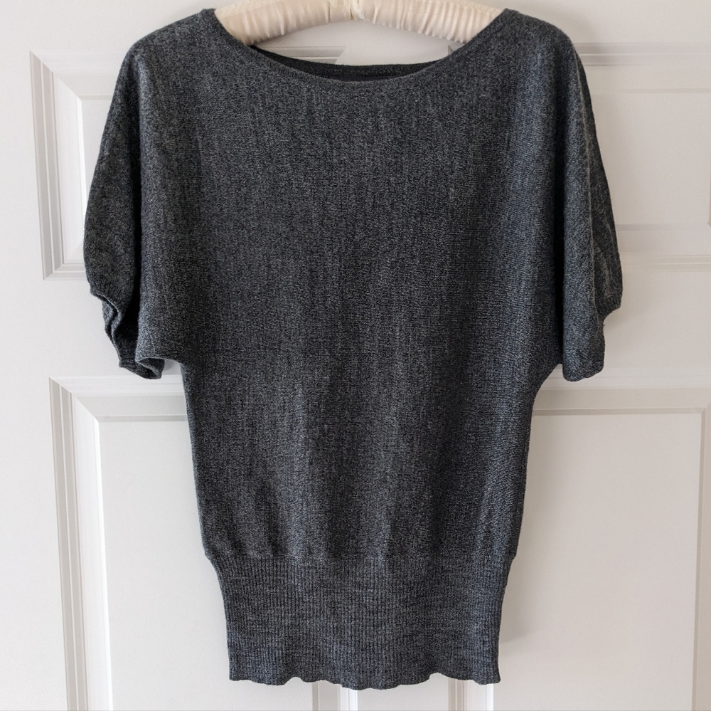 Sweater gray short sleeve basic capsule Merino Wool blend XS
